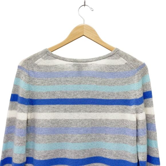 NWT Charter Club 100% Cashmere Sweater Blue & Gray Striped Pullover Size Medium - Picture 8 of 15